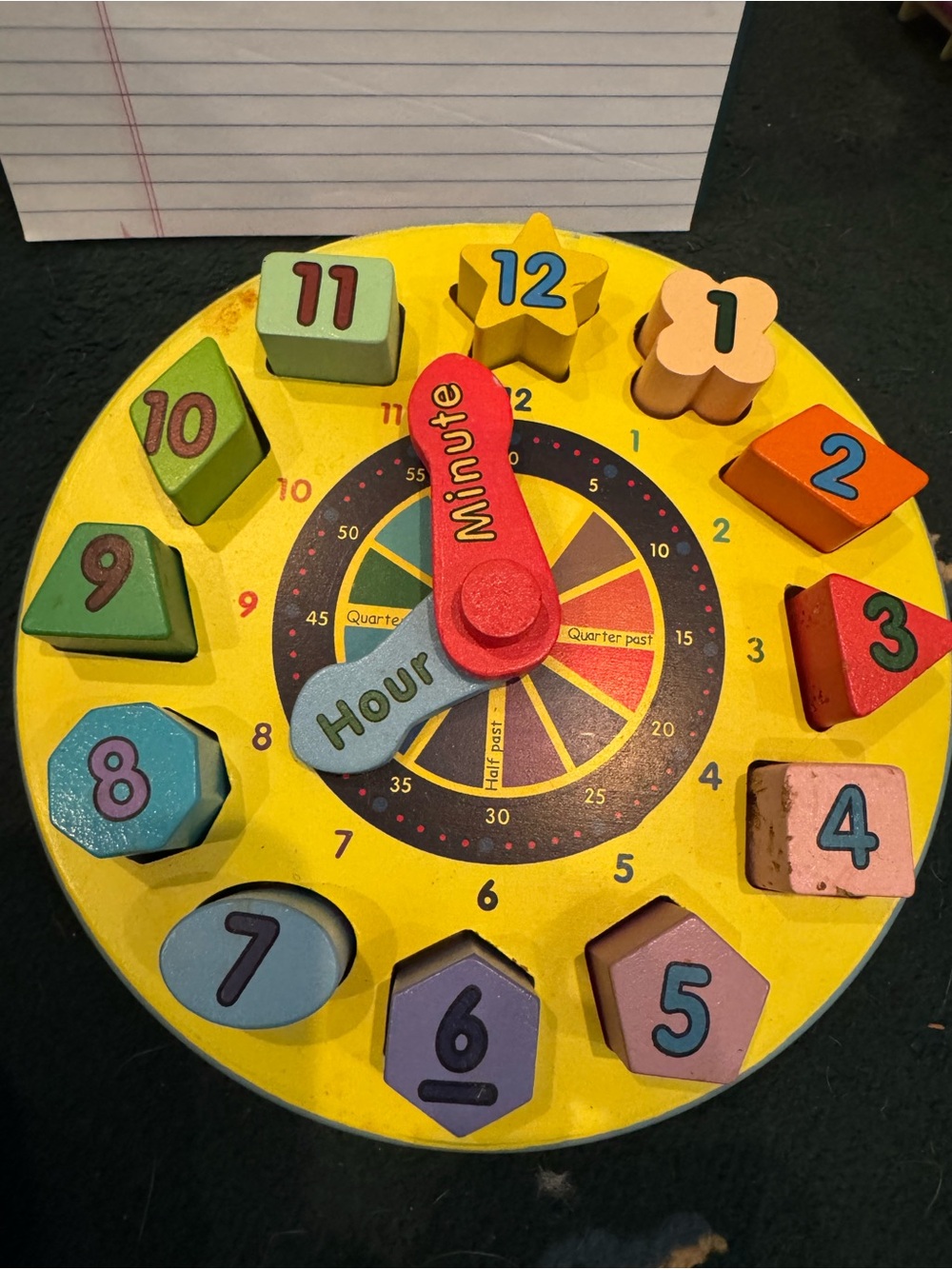 Melissa & Doug Yellow Wooden Teaching Clock with Colorful Number Blocks